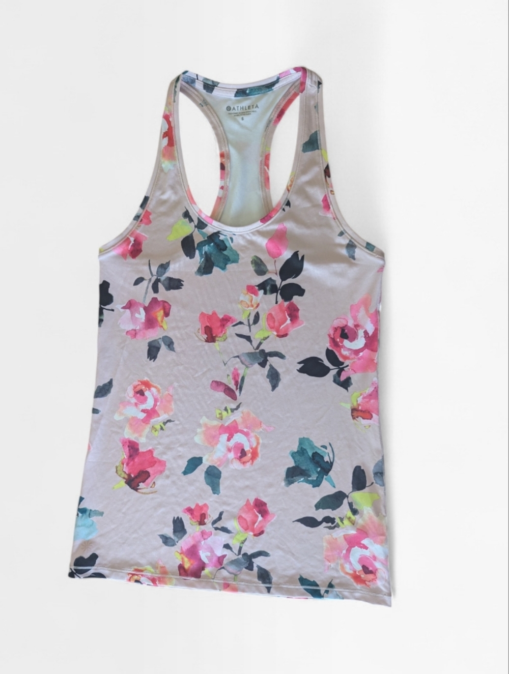 Athleta Floral Racerback Tank - Gray with Pink & Teal Accents